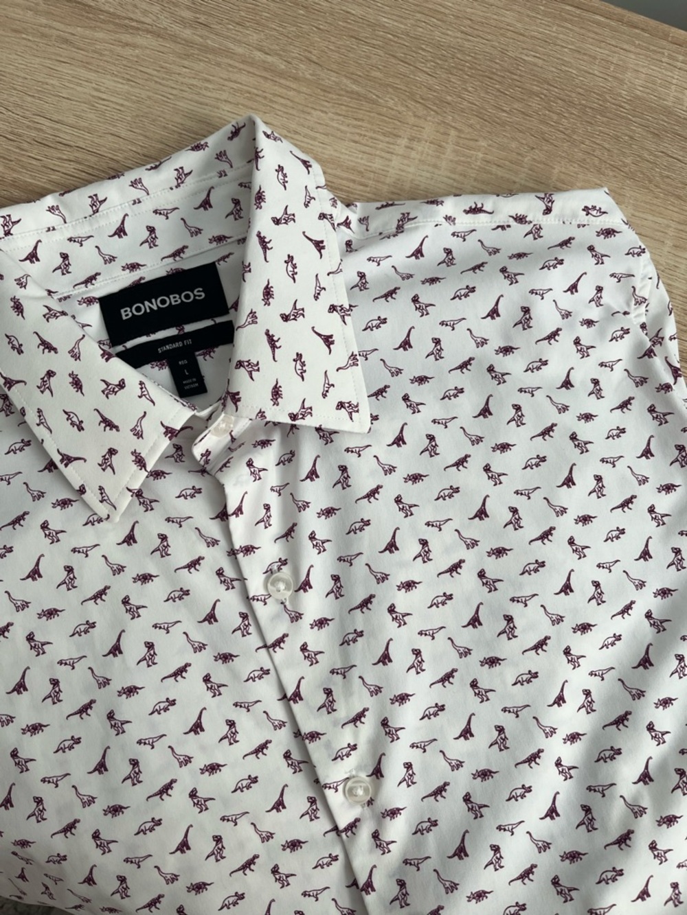 Bonobos Mens Large Standard Fit Dinosaur Print Short Sleeve Button Up Shirt